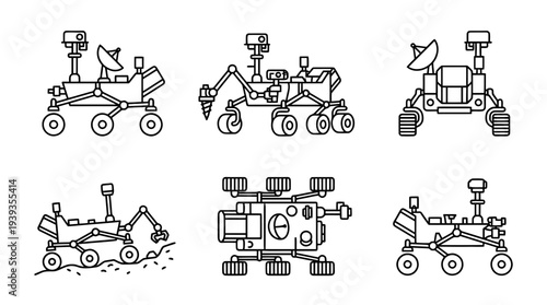 collection of mars rover, minimal thin icon vector set , white background , PNG and SVG isolate