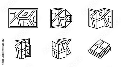 collection of map folded, minimal thin icon vector set , white background , PNG and SVG isolate
