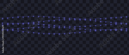 Cool blue string lights emit a calming glow across multiple strands on a dark