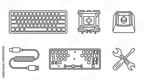 collection of mechanical keyboard, minimal thin icon vector set , white background , PNG and SVG isolate