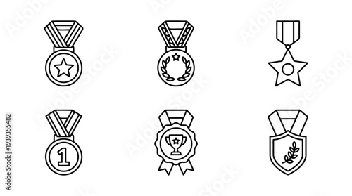 collection of medal, minimal thin icon vector set , white background , PNG and SVG isolate