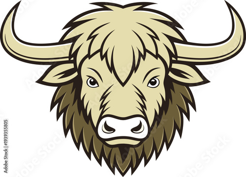 Yak Single Animal Illustration Concept. Himalayan Yak Isolated Animal Concept. Yak Mountain Mammal Wildlife Theme. Single Yak Highland Animal Illustration. Yak Domestic Mountain Animal Concept