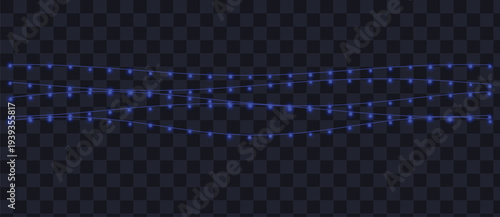 Cool blue string lights softly illuminate a dark, creating a serene and modern ambiance