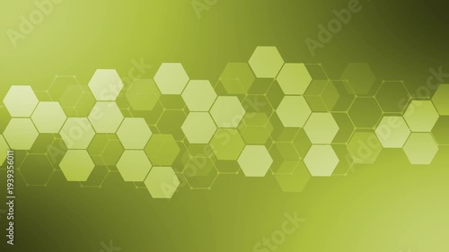 Hexagon technology background animation, Abstract hexagon pattern forming a horizontal wave across a dark gradient background