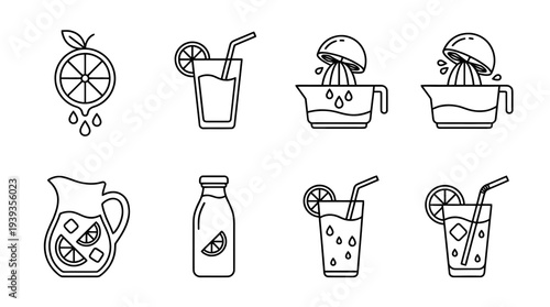 collection of orange juice, minimal thin icon vector set , white background , PNG and SVG isolate