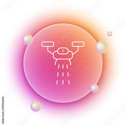 White Smart farm with drone control for seed planting icon isolated on white background. Innovation technology for agricultural company. Orange and pink gradient circle background. Vector