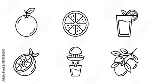 collection of orange, minimal thin icon vector set , white background , PNG and SVG isolate