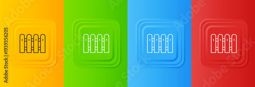 White Garden fence wooden icon isolated on colorful background. Set icons in square buttons. Vector