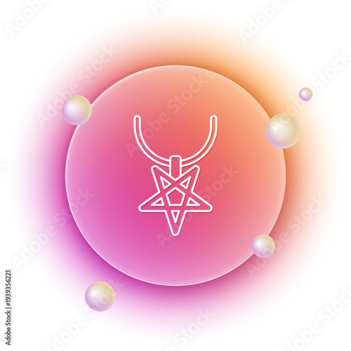 White Pentagram on necklace icon isolated on white background. Magic occult star symbol. Orange and pink gradient circle background. Vector