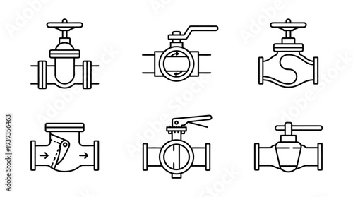 collection of pipeline valve, minimal thin icon vector set , white background , PNG and SVG isolate