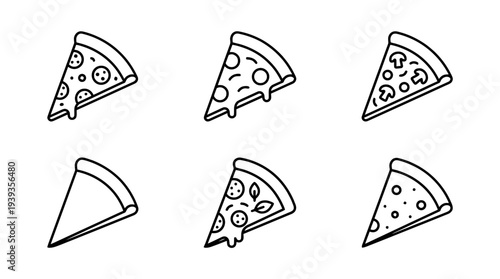 collection of pizza slice, minimal thin icon vector set , white background , PNG and SVG isolate