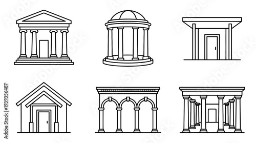 collection of portico, minimal thin icon vector set , white background , PNG and SVG isolate