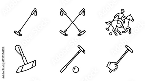 collection of polo mallet, minimal thin icon vector set , white background , PNG and SVG isolate