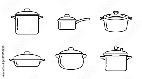 collection of pot, minimal thin icon vector set , white background , PNG and SVG isolate