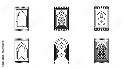 collection of prayer rug, minimal thin icon vector set , white background , PNG and SVG isolate