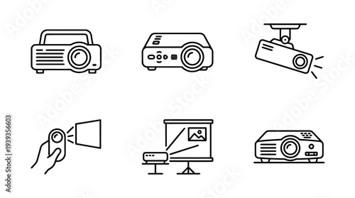 collection of projector, minimal thin icon vector set , white background , PNG and SVG isolate