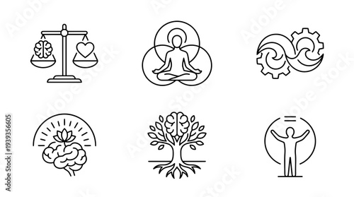 collection of psychological balance, minimal thin icon vector set , white background , PNG and SVG isolate