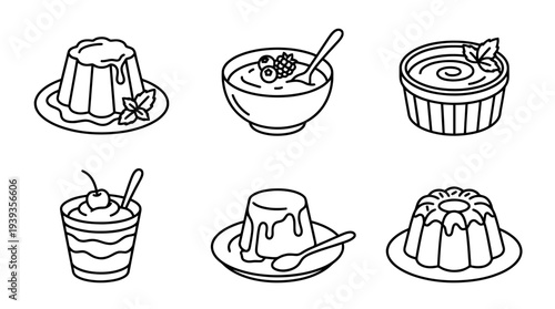 collection of pudding, minimal thin icon vector set , white background , PNG and SVG isolate