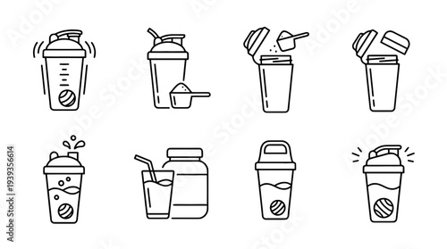 collection of protein shake, minimal thin icon vector set , white background , PNG and SVG isolate