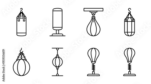 collection of punching bag, minimal thin icon vector set , white background , PNG and SVG isolate