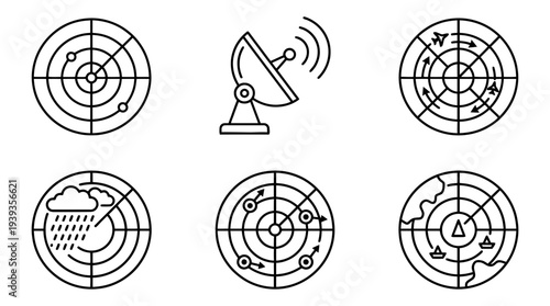 collection of radar, minimal thin icon vector set , white background , PNG and SVG isolate