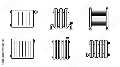 collection of radiator, minimal thin icon vector set , white background , PNG and SVG isolate