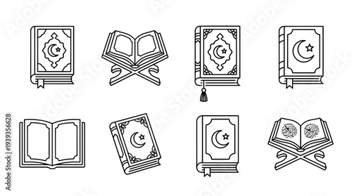 collection of quran book, minimal thin icon vector set , white background , PNG and SVG isolate