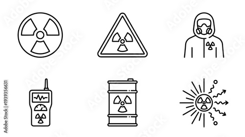 collection of radiation sign, minimal thin icon vector set , white background , PNG and SVG isolate