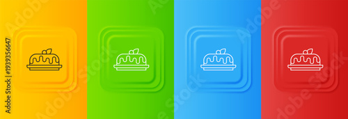 White Cake icon isolated on colorful background. Happy Birthday. Set icons in square buttons. Vector