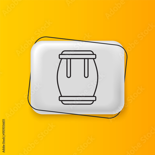 Black Drum icon isolated on yellow background. Music sign. Musical instrument symbol. Silver rectangle button. Vector