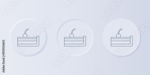 Grey Cherry cheesecake slice with fruit topping icon isolated on grey background. Set icons in square buttons. Vector