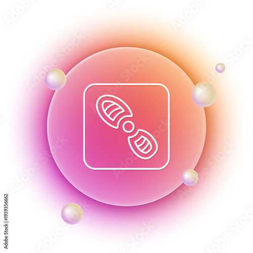 White Human footprints shoes icon isolated on white background. Shoes sole. Orange and pink gradient circle background. Vector