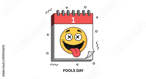 April fools' day emoji calendar icon with laughing face on white background