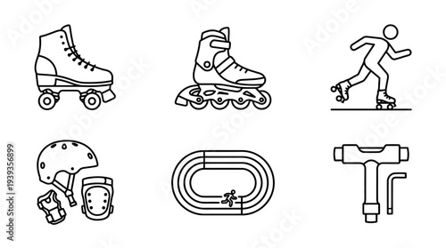 collection of roller skating, minimal thin icon vector set , white background , PNG and SVG isolate