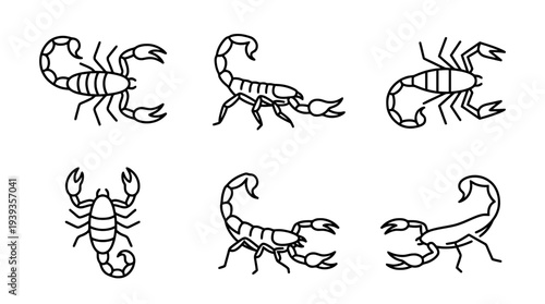 collection of scorpion, minimal thin icon vector set , white background , PNG and SVG isolate