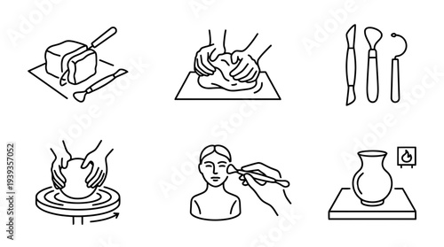 collection of sculpting clay, minimal thin icon vector set , white background , PNG and SVG isolate