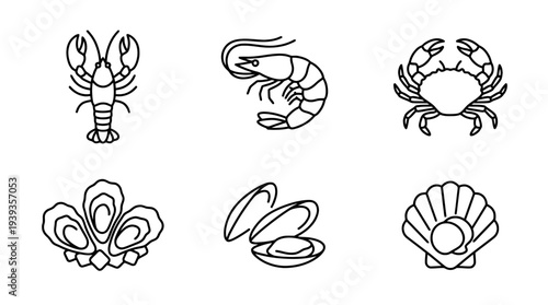 collection of seafood platter, minimal thin icon vector set , white background , PNG and SVG isolate