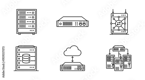 collection of server, minimal thin icon vector set , white background , PNG and SVG isolate