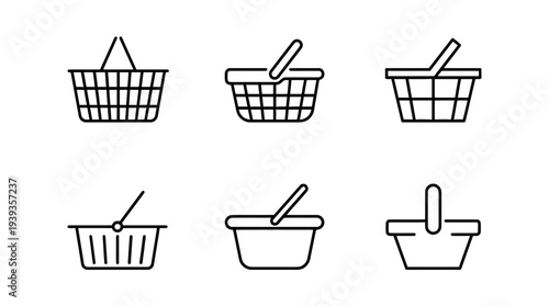 collection of shopping basket, minimal thin icon vector set , white background , PNG and SVG isolate
