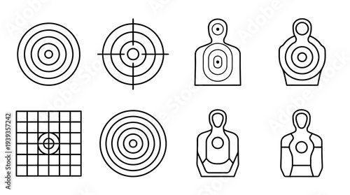collection of shooting target, minimal thin icon vector set , white background , PNG and SVG isolate