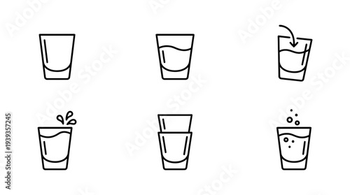 collection of shot glass, minimal thin icon vector set , white background , PNG and SVG isolate