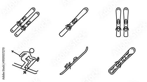 collection of ski planks, minimal thin icon vector set , white background , PNG and SVG isolate
