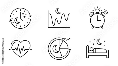 collection of sleep tracker, minimal thin icon vector set , white background , PNG and SVG isolate