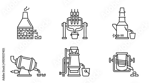 collection of smelting furnace, minimal thin icon vector set , white background , PNG and SVG isolate