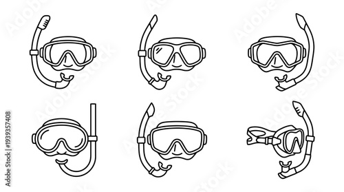 collection of snorkel mask, minimal thin icon vector set , white background , PNG and SVG isolate