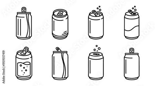 collection of soda can, minimal thin icon vector set , white background , PNG and SVG isolate