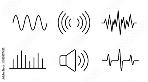 collection of sound wave, minimal thin icon vector set , white background , PNG and SVG isolate