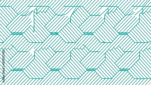 Teal and white geometric pattern with diagonal lines and woven shapes