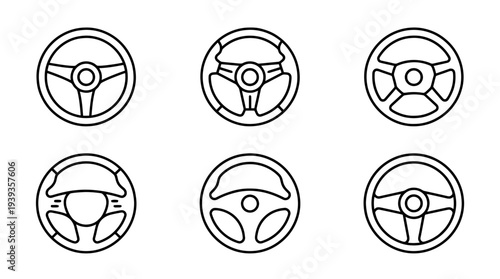 collection of steering wheel, minimal thin icon vector set , white background , PNG and SVG isolate