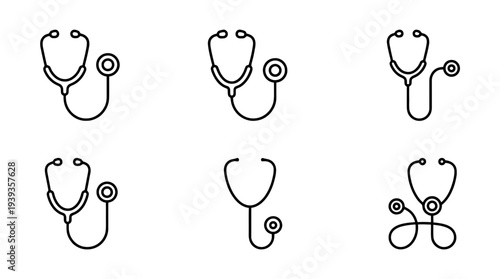 collection of stethoscope, minimal thin icon vector set , white background , PNG and SVG isolate